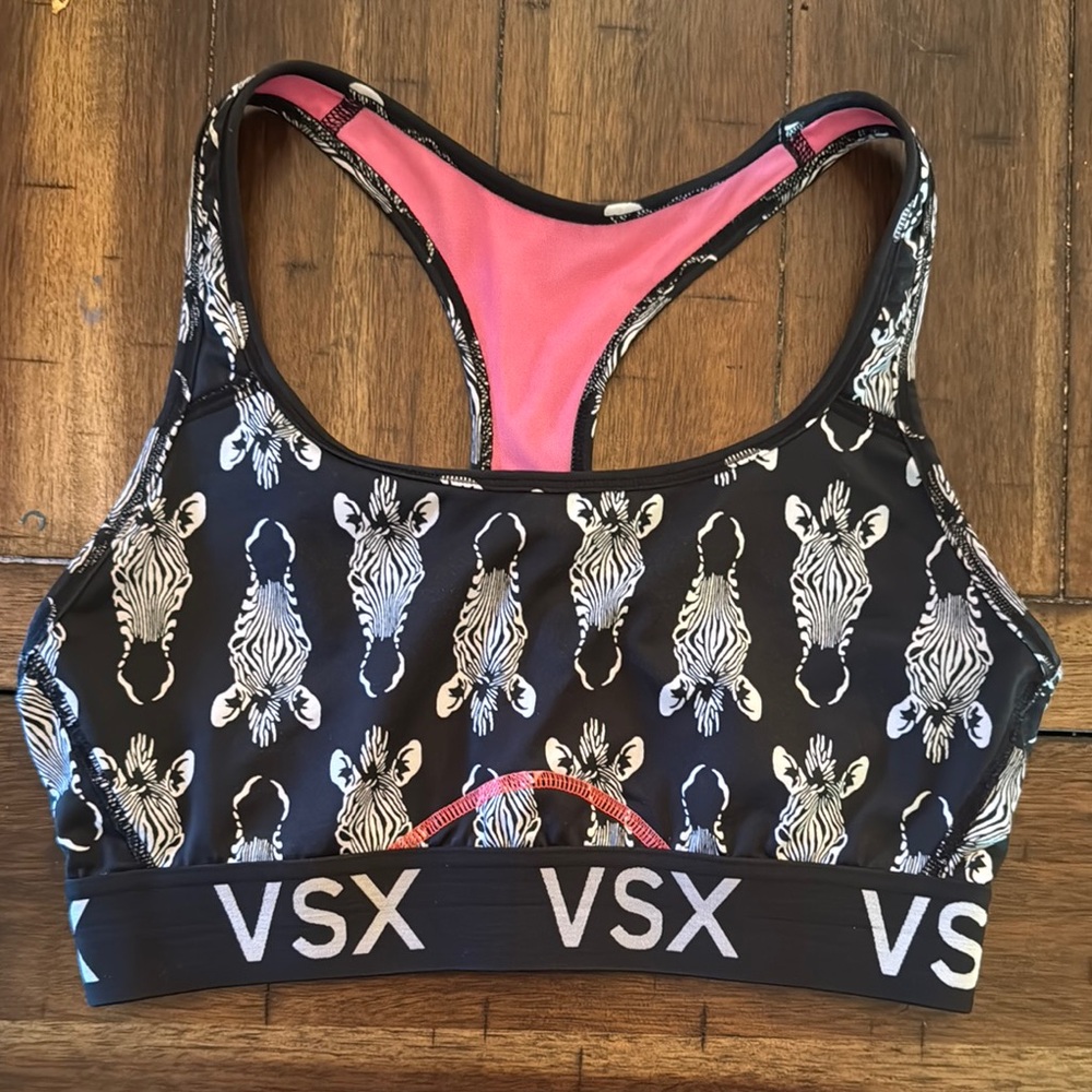 VSX Black and Pink Sports Bra with Racerback Design